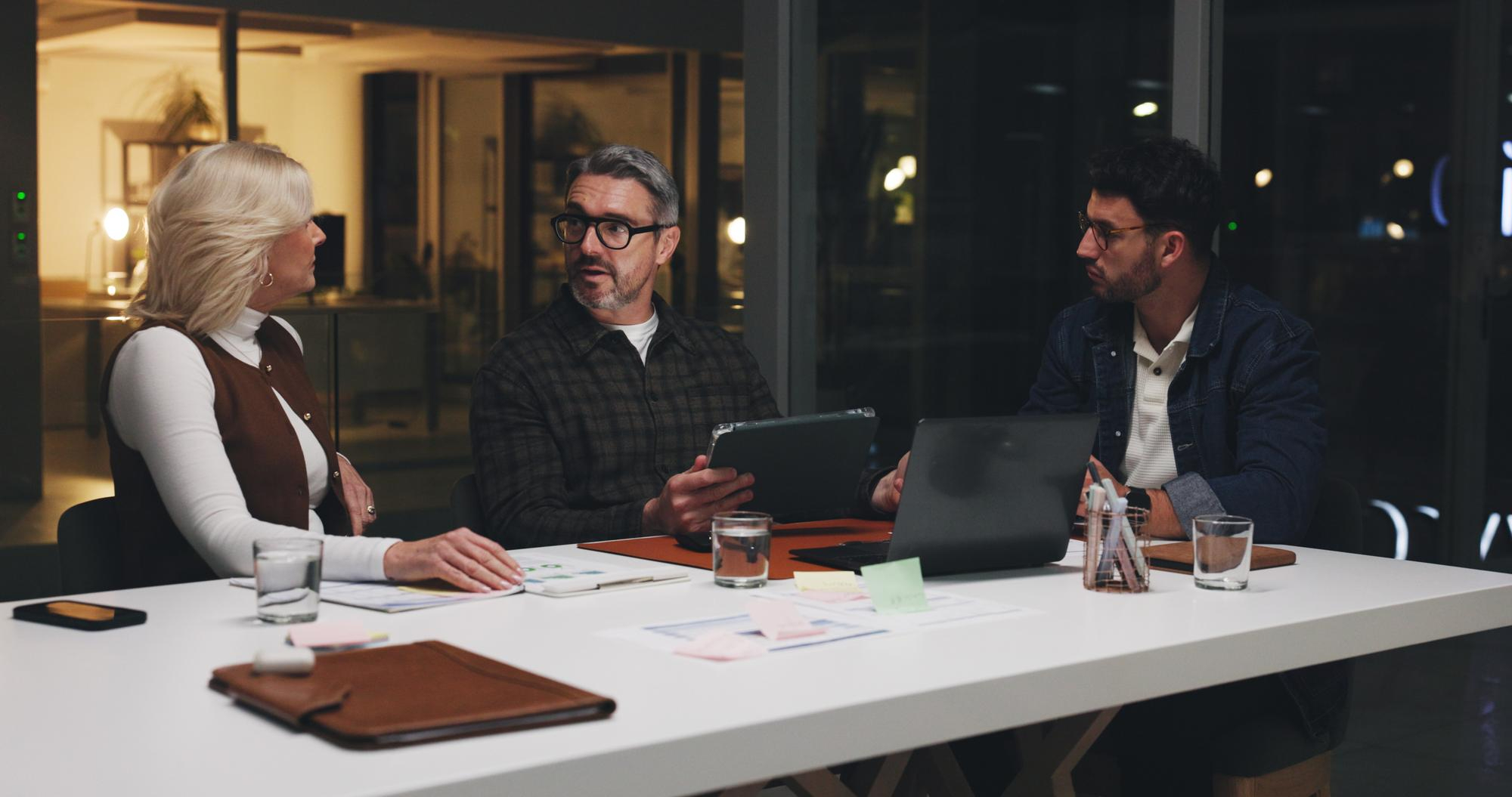 Business leaders discussing purpose-led retail transformation