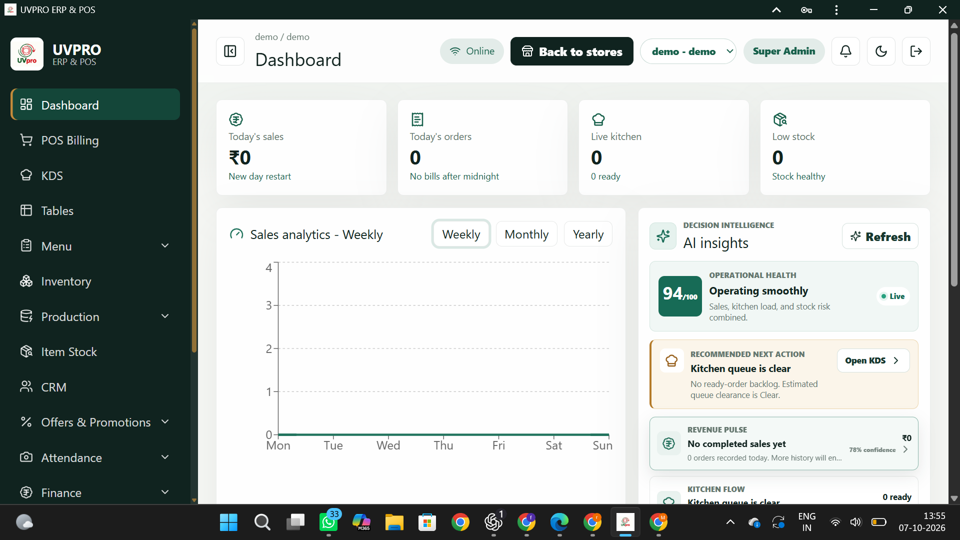 UVPRO restaurant ERP dashboard