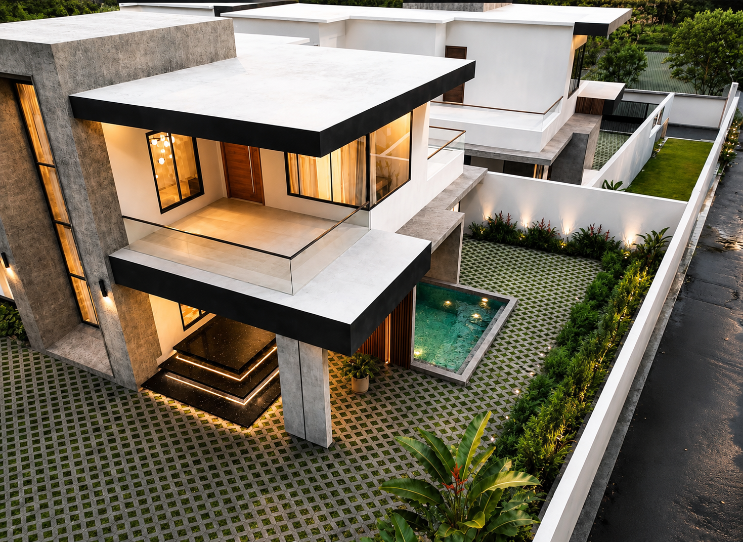 Modern Vestano villa project with premium design, landscaped courtyard, and private pool